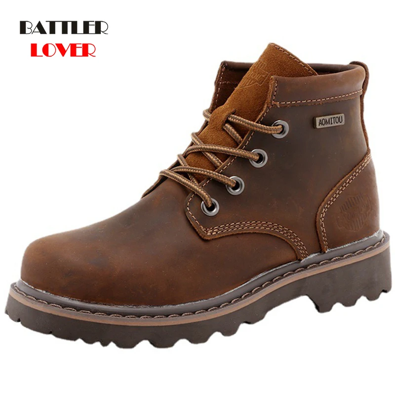 

Genuine Cow Leather Ankle Boots For Men Retro Combat Botas Female Luxury Lace Up Military Booties Lovers Winter Fleece Warm Shoe
