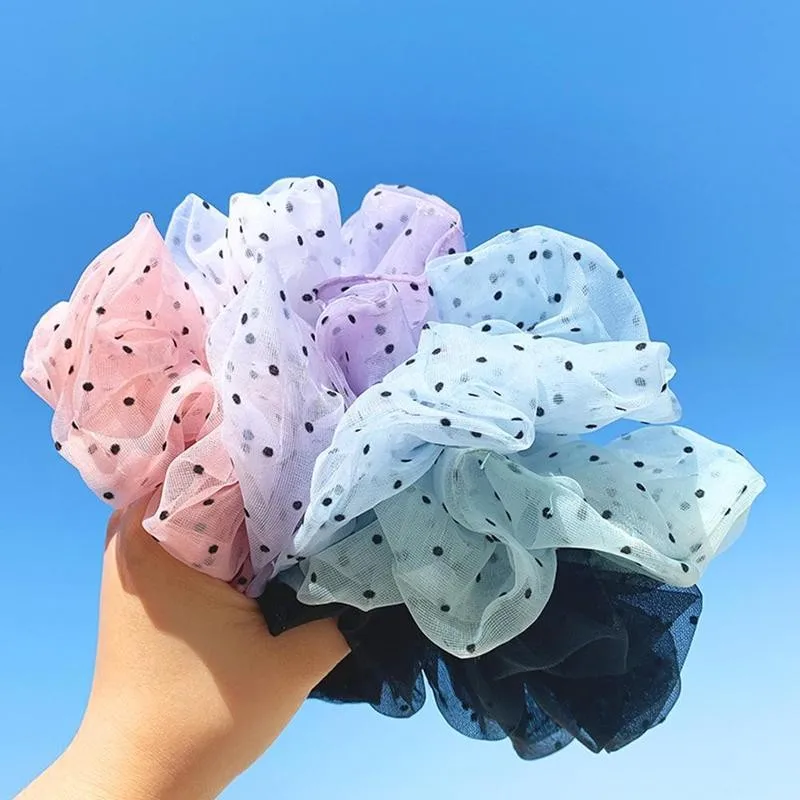 

Негабаритных Scrunchies резиновые резинки для волос резинка для волос резинки для волос из органзы, в горошек печатных хвост держатель женские а...