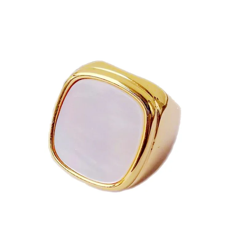 

XIYANIKE 925 Sterling Silver Simple Geometric Square White Shell Ring Female Fashion Golden Color Handmade Jewelry Wholesale