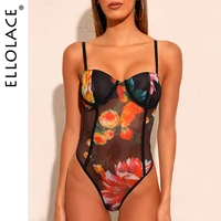 ellolace lace bodysuit floral womens rompers bodycon transparent womens jumpsuit sexy babydolls sleveless overalls body suit