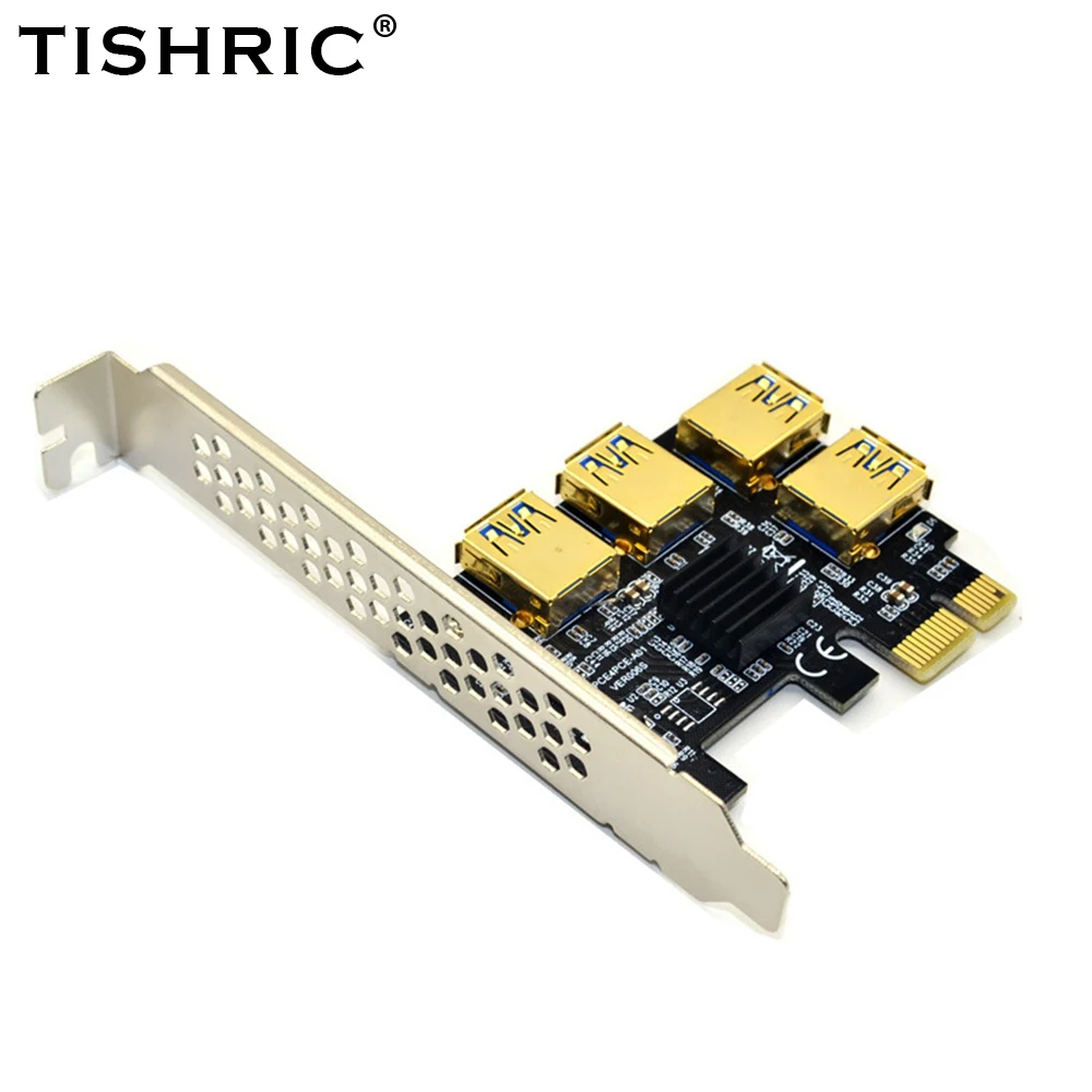 Переходная карта PCI-E TISHRIC PCI Express Райзер с 1 на 4 слота USB порт 1x 16x адаптер для