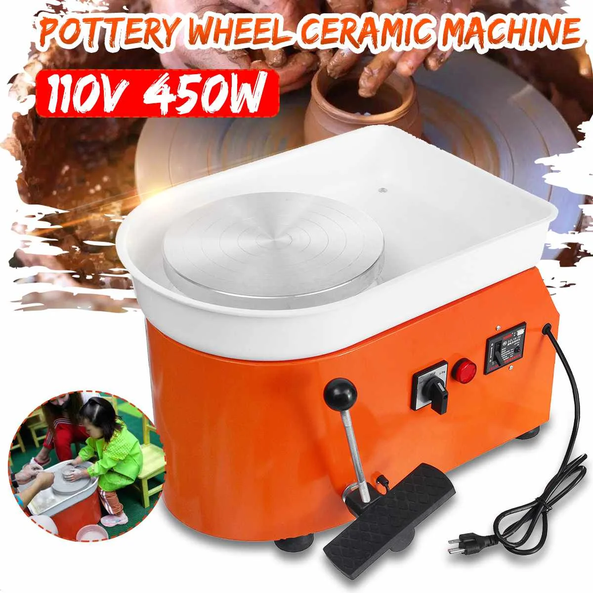 Ruedas de cer&aacute;mica el&eacute;ctricas, m&aacute;quina formadora de 110V-220V, 600W, herramienta de modelado de cer&aacute;mica con Control de Pedal, rueda de cer&aacute;mica para trabajos de cer&aacute;mica-0