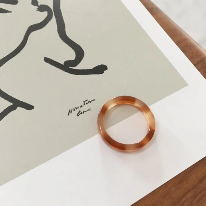 

Acetate Korea 2021 Chic Colorful Transparent Resin Acrylic Rings Hot Morandi Color Women Party Jewelry Ring Set