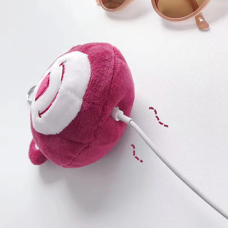 Plush 3D fork strawberry bear Bluetooth wireless headset set Silicone cover For Airpods Earphone Protective Shockproof cases