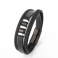 european and american exaggerated retro cow leather multilayer hand woven mens jewelry titanium alloy magnetic bracelet