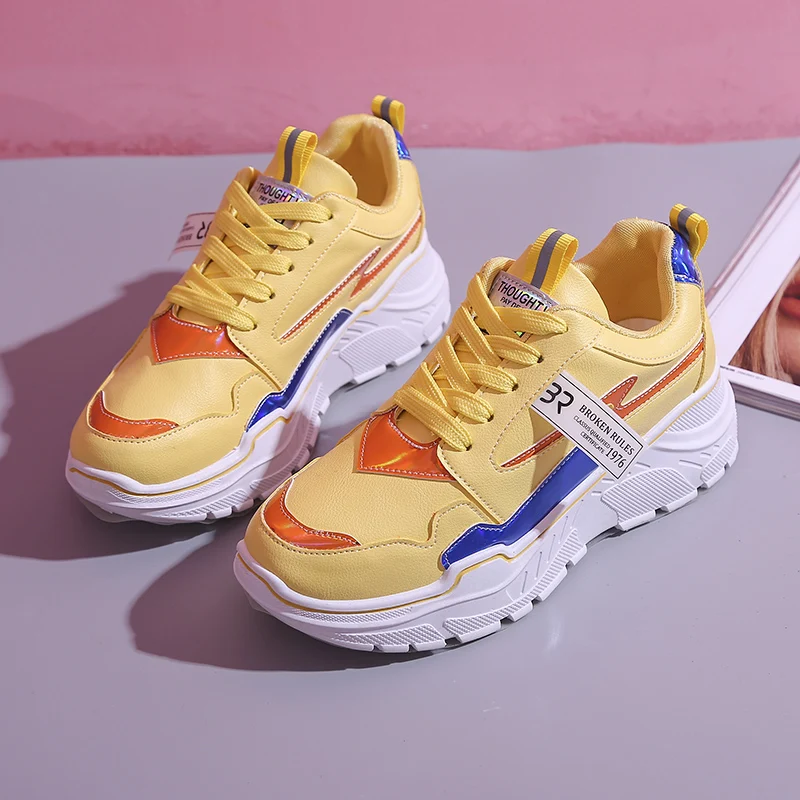 

Кроссовки женские на платформе, Повседневная дышащая обувь, на шнуровке, удобные, весна-осень