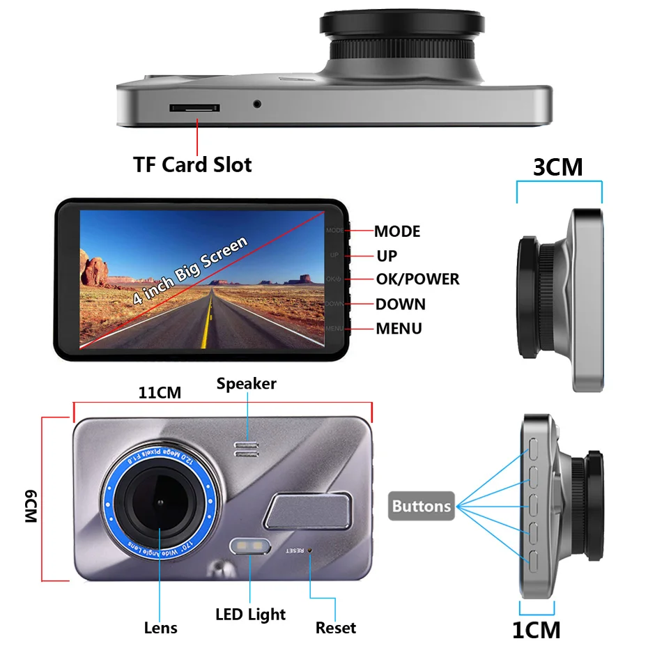 Видеорегистратор автомобильный RDVR 1080P FHD 4 дюйма IPS камера заднего вида ночное