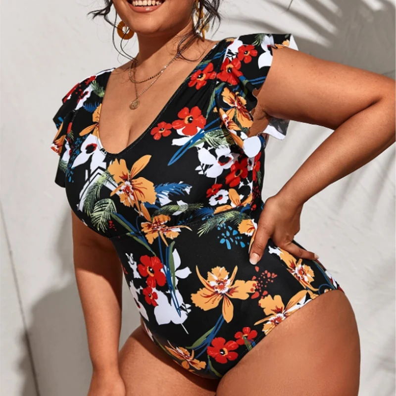 Женский слитный купальник-монокини с оборками и высокой талией |