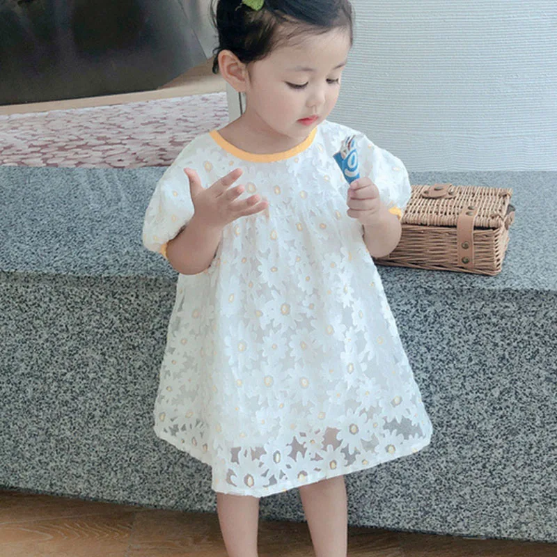 

Girls Casual Dresses 2021 Korean Summer Flowers Lace Vestidos Children Wedding Party Costumes Princess Fancy Clothing