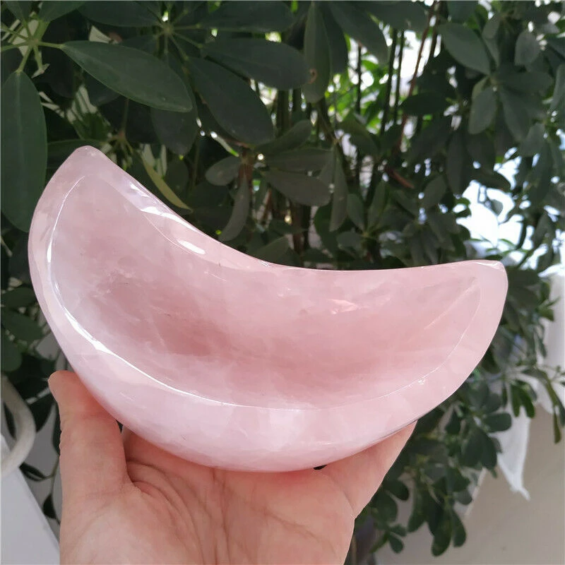 Лидер продаж натуральный розовый кварцевый кристалл розы чаша с Луной