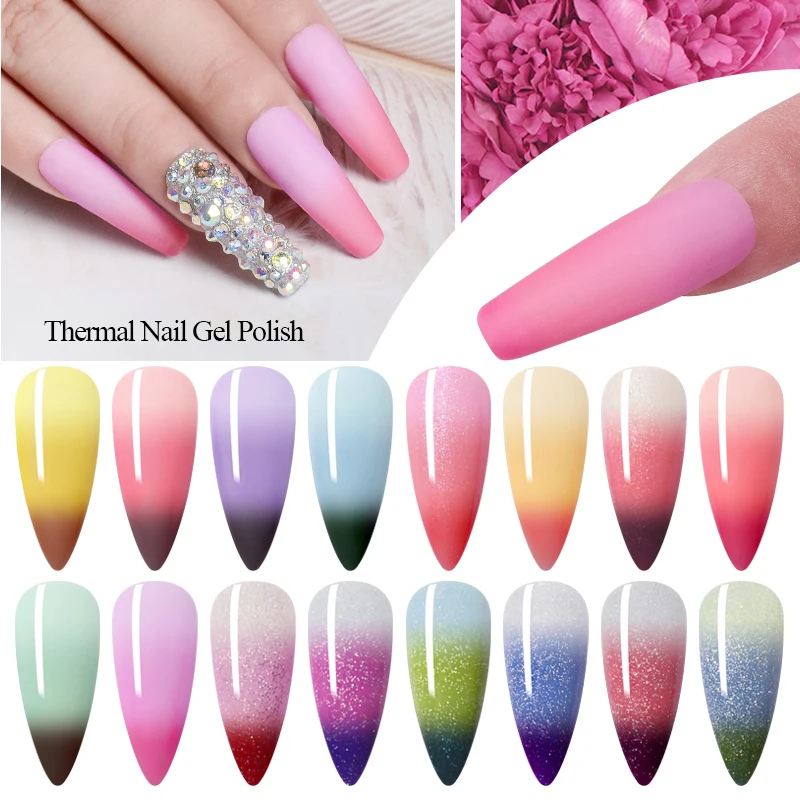 Тепловой Гель лак для ногтей FOUR LILY изменяющий цвет голографический с блестками