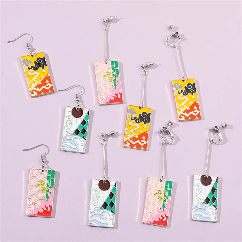 Серьги-убийцы демонов из японского аниме клипсы для ушей косплей Kimetsu no Yaiba Kamado