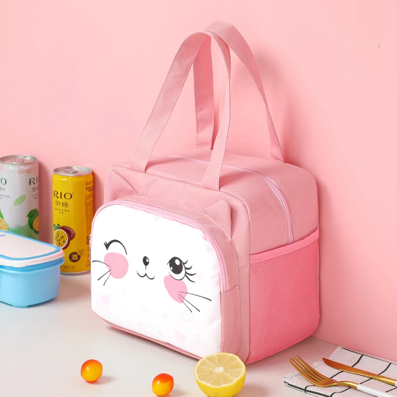 Portable Lunch Bag For Women Cartoon Cat Convenient Lunch Box Tote Food Bags Picnic Lunch Container Food Storage Bags WY205