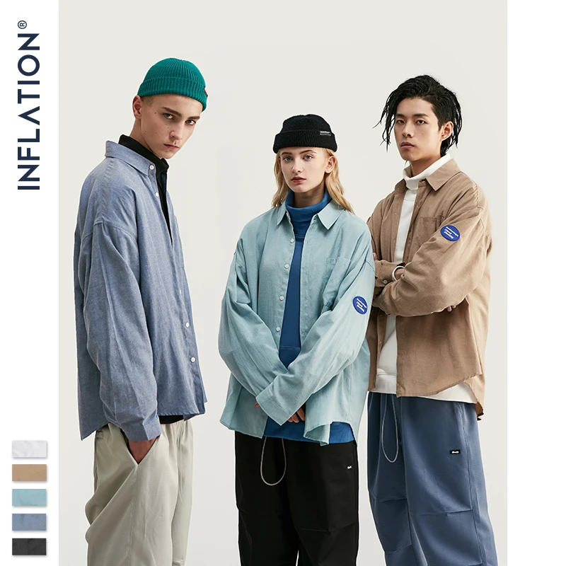 Инфляция дизайн свободный крой Супер длинная линия мужская рубашка сплошной