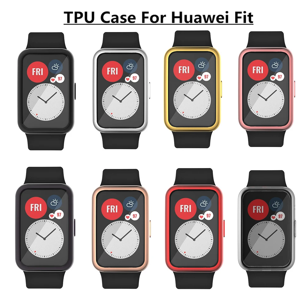 Чехол для часов из мягкого стекла с рамкой Huawei Watch Fit ТПУ чехол полным покрытием