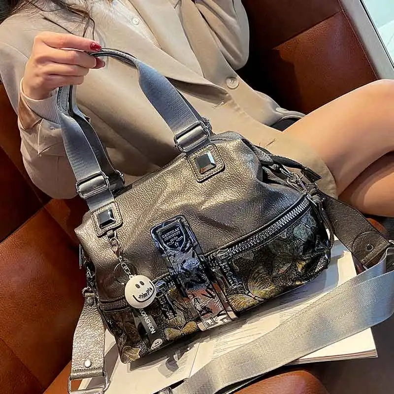 

Microfiber Synthetic Leather Women Handbag Animal Prints Butterfly Designer Bag Luxury Brand Fashional Purses Tote Large