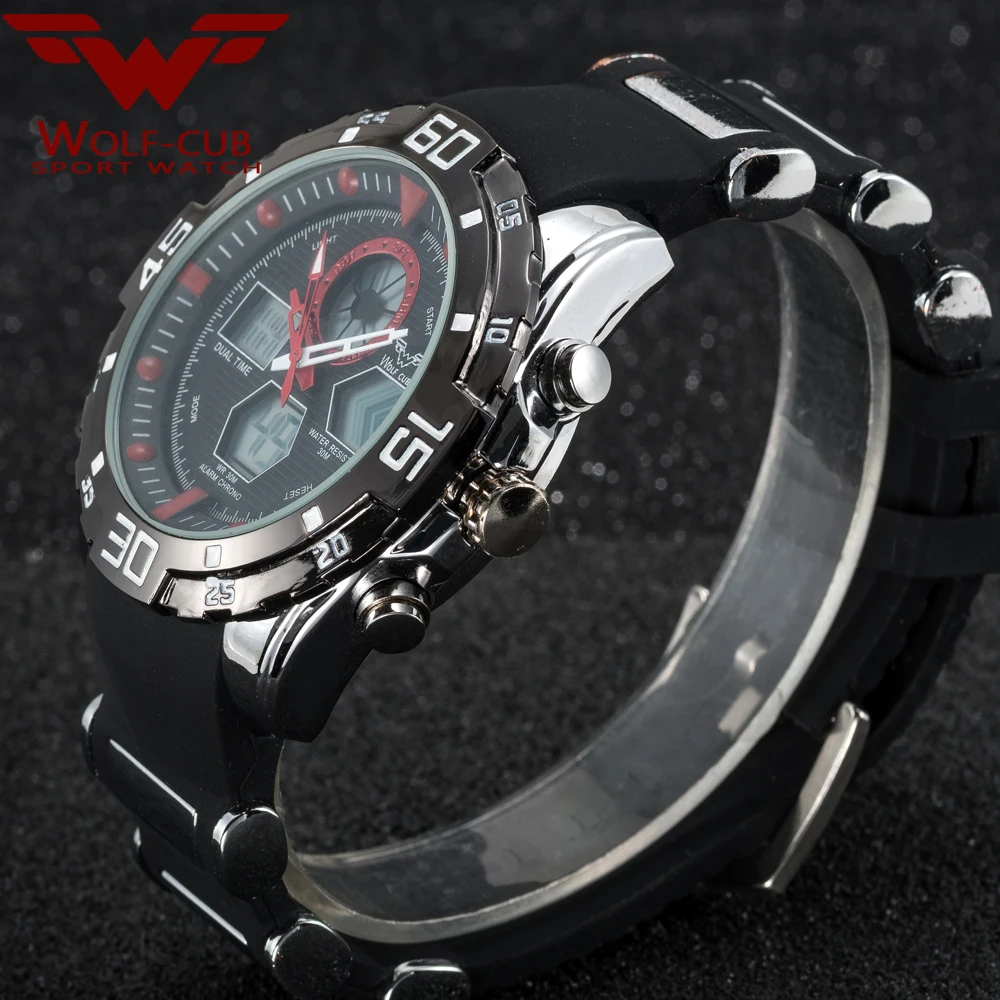 Часы Wolf cub мужские спортивные с двойным дисплеем светодиодный аналоговые