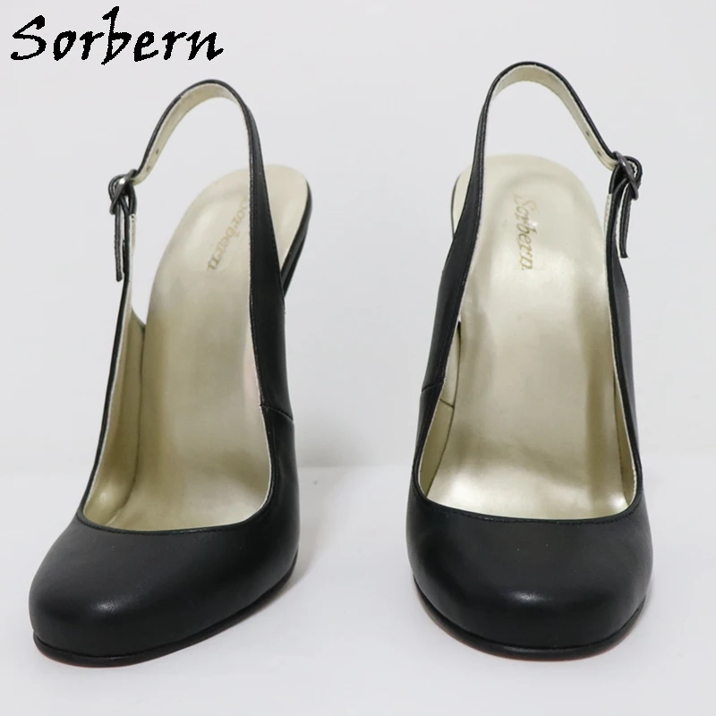 Sorbern 15cm Sexy Women Shoes Pump Slingbacks Night Club Footwear Genuine Leather Ladies Pump Stilettos Round Toe Custom