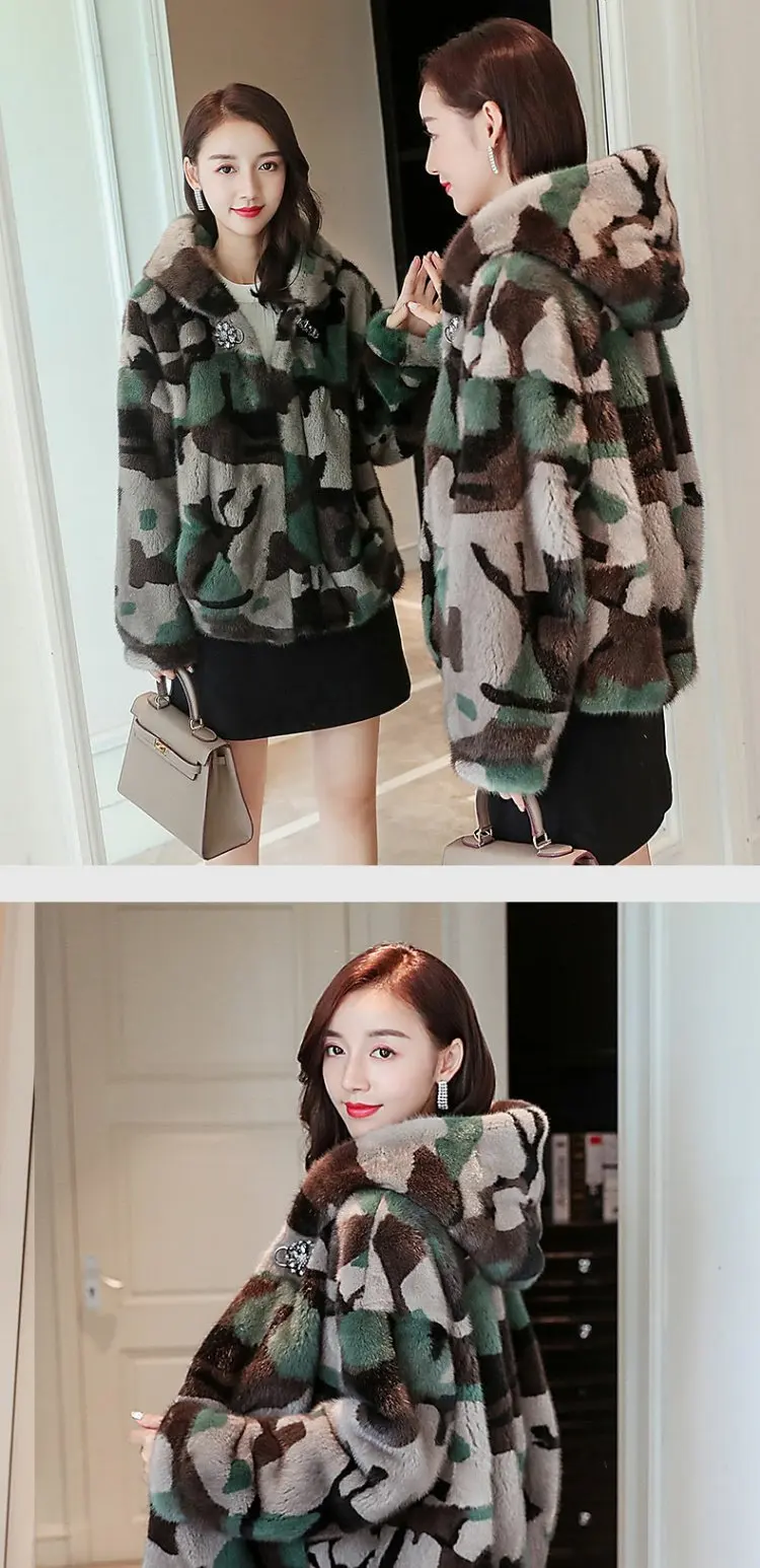 inverno новая полностью из норки шуба curto moda simples cinto de camuflagem verde do exerrcito das mulheres jaqueta com capuz de