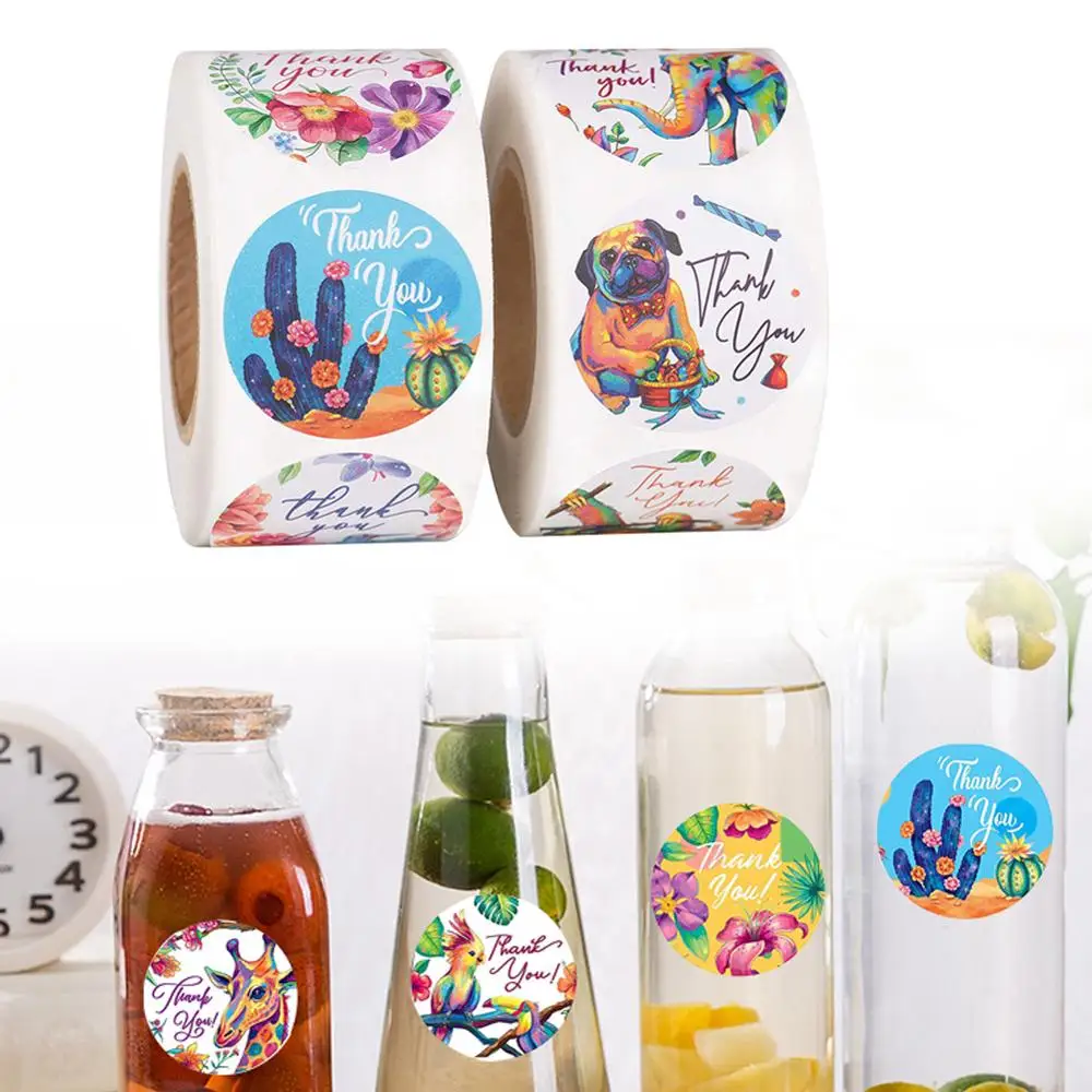 

16 Kinds Colored Thank You Stickers Seal Labels Cute Floral Animal Stickers 500 Pcs Per Roll Scrapbook Stationery Sticker