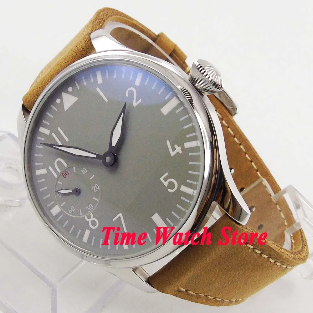 Мужские часы Parnis винтажные с серым циферблатом и 17 драгоценностей 44 мм 6497 |