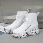 Кроссовки женские на платформе, толстая подошва, высокие, дышащие вязаные, однотонные, танкетка, танкетка