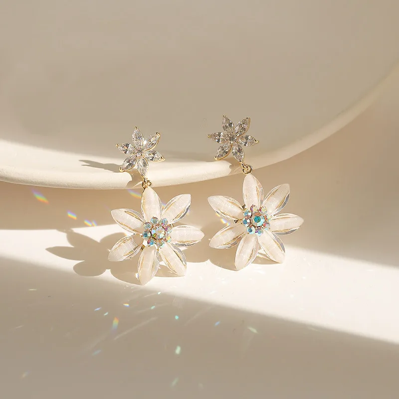 

Romantic Fine Crystal Flowers Dangle Earrings for Women Designer Luxury High Quality Jewelry Inlaid AAA Zircon S925 Needle