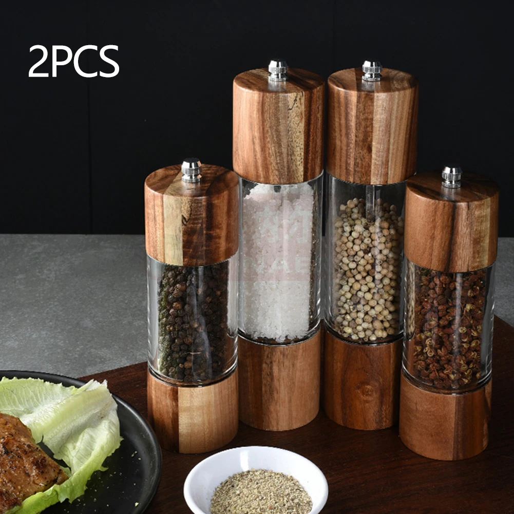 

2pcs 8inch Adjustable Ceramic Core Salt Mill Portable Cooking Large Capaity Seasoning Durable With Visible Window Pepper Grinder