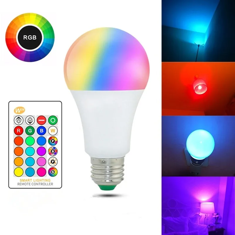 E27 RGB Светодиодная лампа 220 в 16 меняющих цвет волшебная 5 Вт/10 Вт/15 Вт с регулируемой