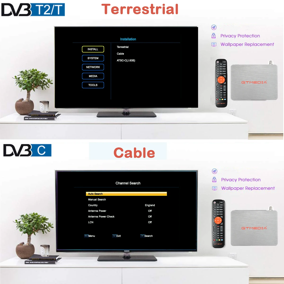 Приемник STB GTMEDIA V7 TT DVB-T/T2 + C/cable H.265 HEVC 10 бит приемник/тюнер для эфирного телевидения
