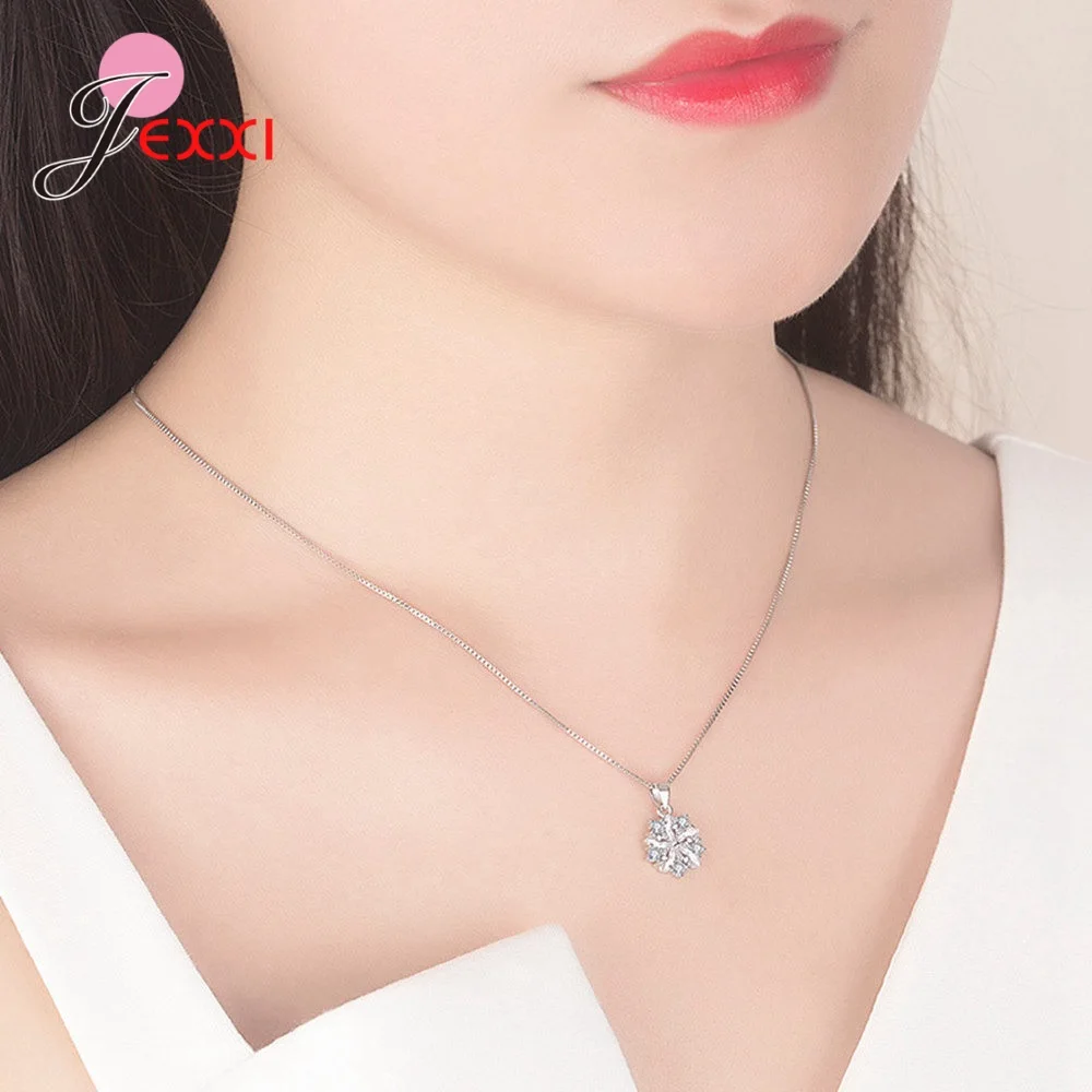 

Fashion Chain Pink Crystal Pendant Necklaces For Women 925 Sterling Silver Flower Bohemian Necklace Women Birthday Gift Jewelry