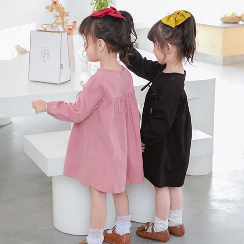 

2021 Cute Little Baby Girls Dress Children Casual Bowknot Ribbon Girls Dress Autumn Sweet Wind Baby Skirt Baby Girl Clothes