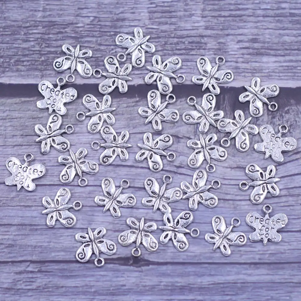 

40Pcs Pendants Butterfly Animal Created For You Cute Carved Silver Tone Charms Bracelets Jewelry DIY Findings 13mm