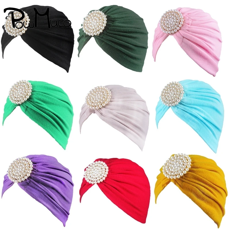 

Женская шапка-тюрбан Powmuco из бутика с круглым жемчугом, мягкая теплая шапка для взрослых на осень и зиму, шапка-тюрбан для девочек, подарок на день рождения