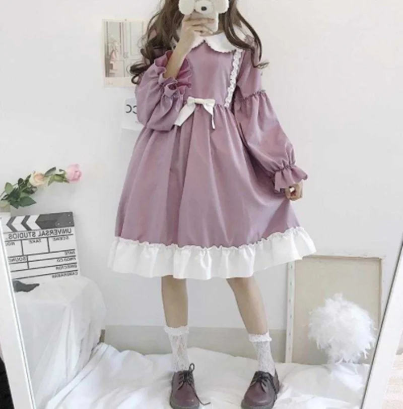 

Japanese sweet lace long-sleeved dress Lolita cute little skirt loli Princess tea party sweet lolita dress vintage lolita op