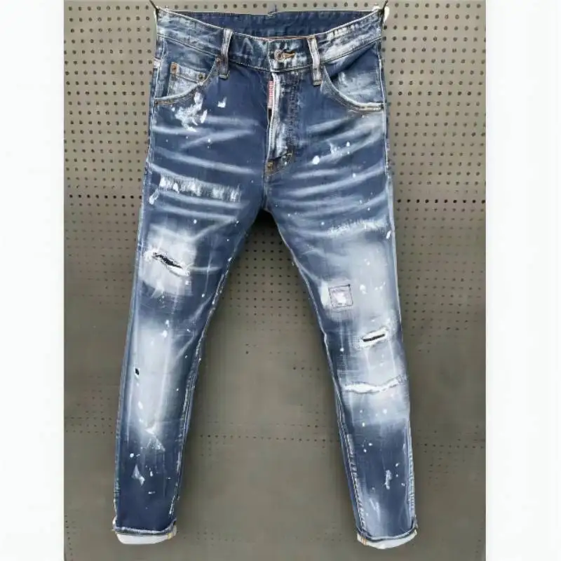 New DSQUARED2 Skinny Jeans With Ripped Holes And elastic Paint Spray Stitching Beggar Pants 068#