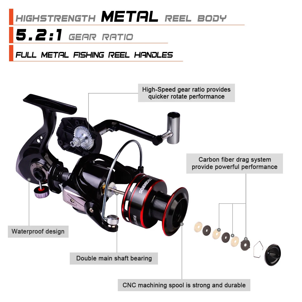 

Spinning Fishing Reel - Stainless Steel BB Carbon Fiber Drag Aluminum Spool Spinning Reels for Saltwater Freshwater Fishing