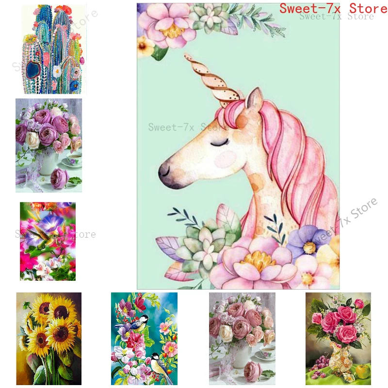 

Unicorn Color Flower DIY 5D Diamond Painting Cross Stitch Kit Full Drill Embroidery Mosaic Art Picture of Rhinestones Gift