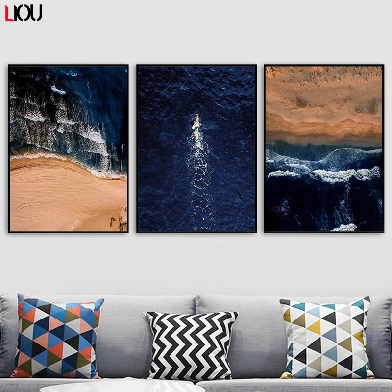 Океан пляж кокосовое дерево горная стена Картина на холсте скандинавские