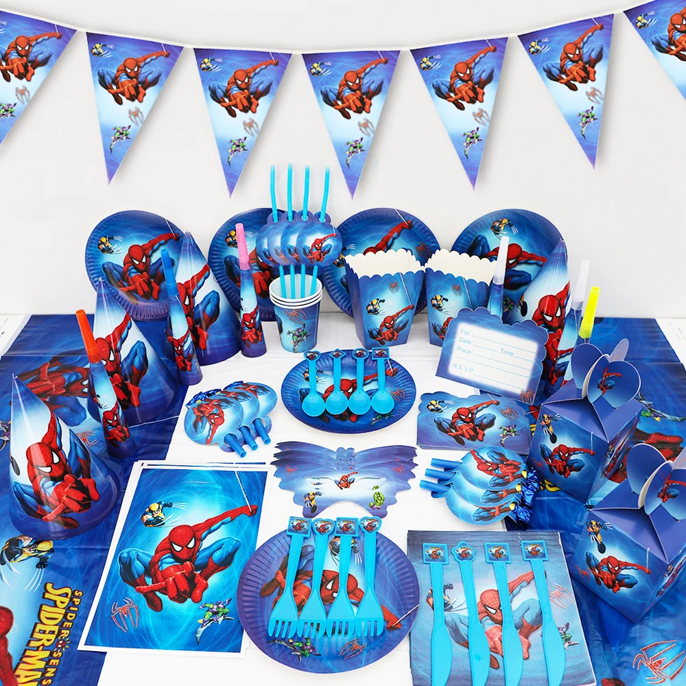 Hot Spiderman Birthday Party Paper Cups Plates Tablecloth For Kids Boys Spider man Baby Shower Party Decorations Party Supplies