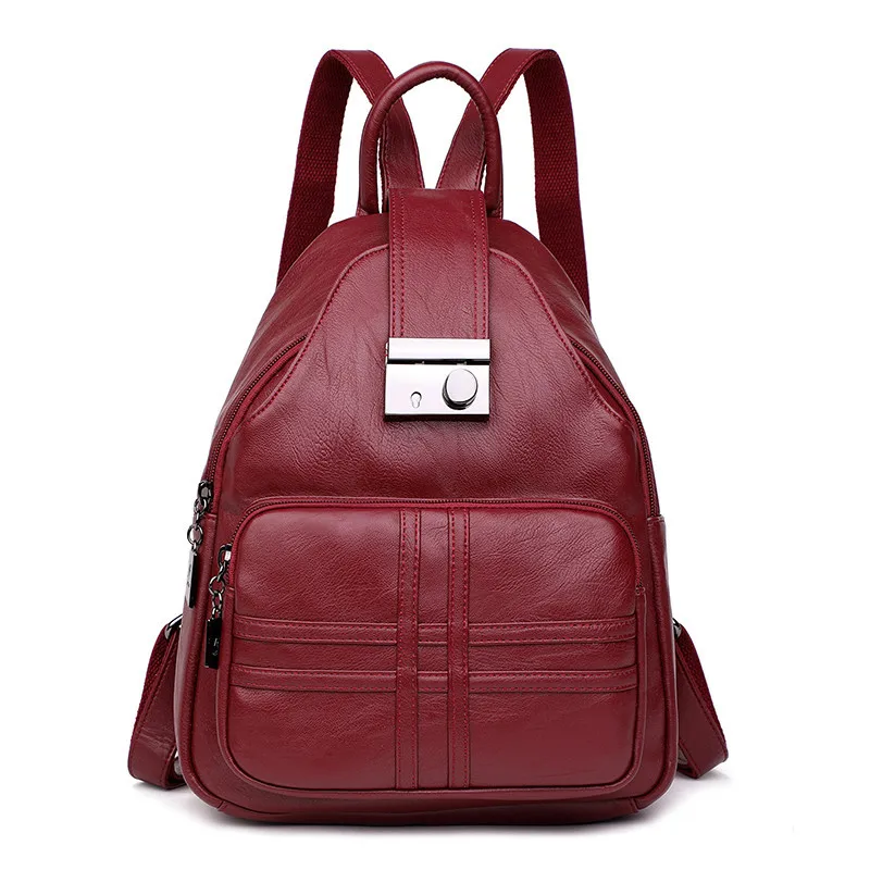 VANDERWAH высококачественный кожаный рюкзак женский модный с замком школьная сумка