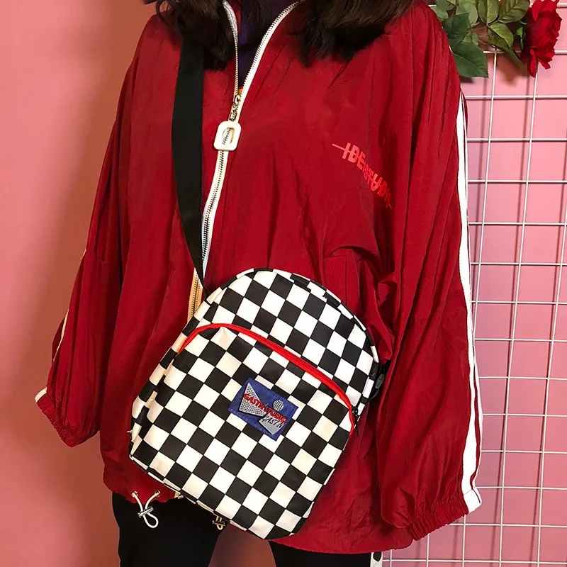 crossbody bag 5-1 Винтажный уличный Японский Корейский Холщовый клетчатый рюкзак для студентов, школьников, мужчин и женщин, Сумка с пряжкой на молнии, Студенческая дорожная сумка для книг - Цвет: crossbody bag 5-1
