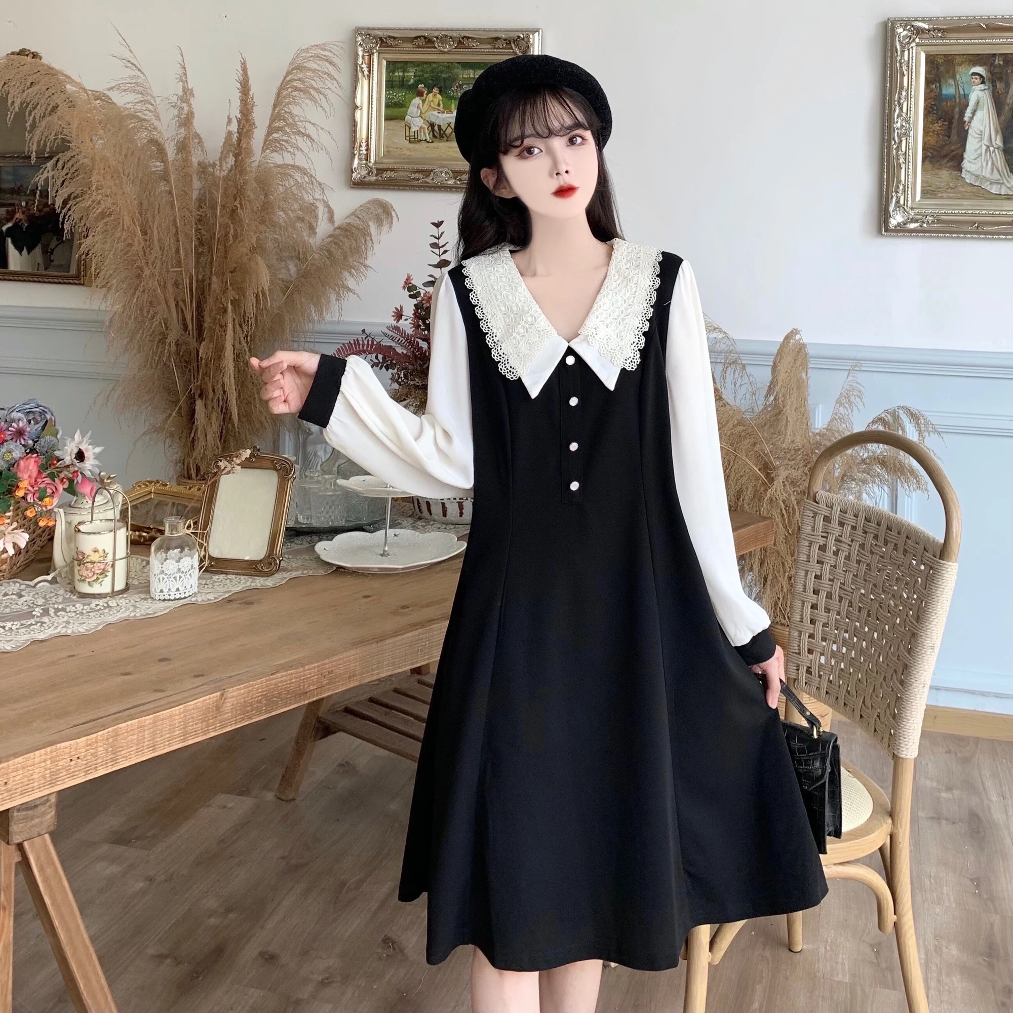 

Winter Dress Women's Clothing Autumn New French Doll Collar Age Reduction Thin A-word Dress Fat Sister Fake Two Skirts