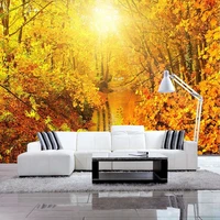 custom mural wallpaper 3d golden autumn forest path living room tv background wall decoration self adhesive 3d stickers frescoes