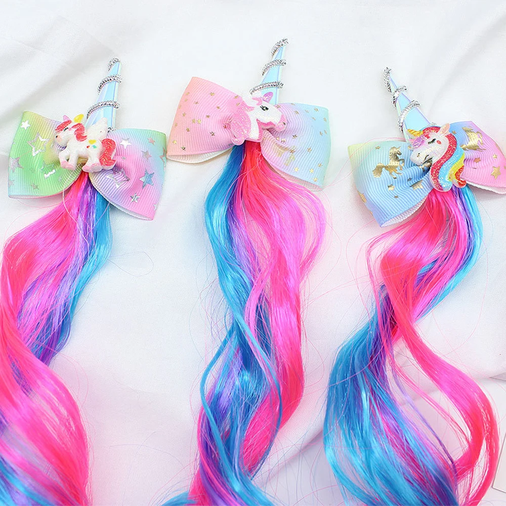 

Girls Lovely Gradient Colorful Wigs Hairpins Princess Ponytail Sweet Ornament Headband Hair Clips Barrettes Bow Hair Accessorie