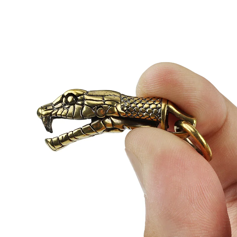 Латунь Змея брелок с головой Медь змеиная кожа Пряжка инструмент для наружных