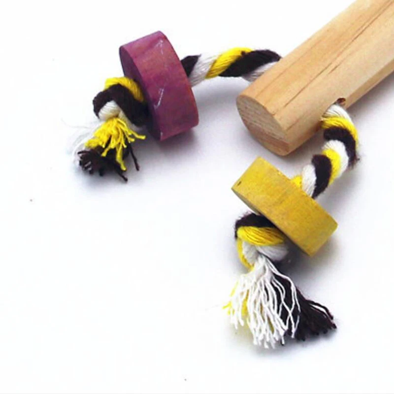 

Birds Perch Hanging Swings Cage With Cotton Rope Toys Bird Supplies Natural Wooden Parrots Swing Toy