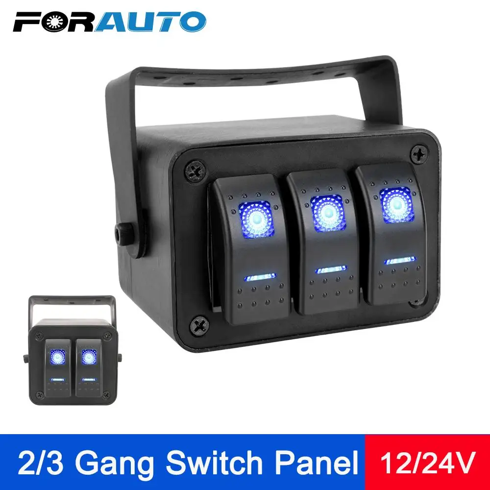 Rotate Case 2/3 Gang Rocker Switch Panel With Bule LED Light Indicator Waterproof Retrofit Kit 12-24V Car Accessories