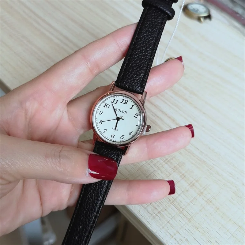 Buy Simple Number Women Watches Vintage Black Brown Leather Ladies Wristwatches Fashion Casual Female Quartz Clock With Moon Pointer on