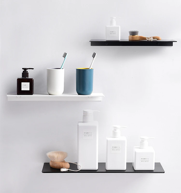 Черная полка для душа многофункциональная настенная хранения зеркала ванной